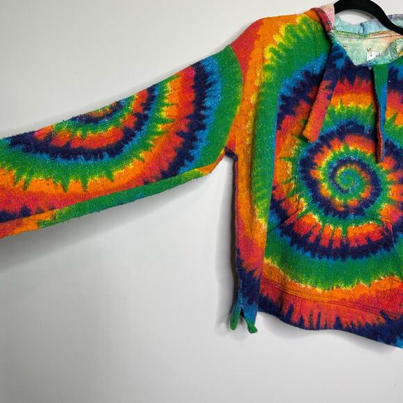 Hippie Sweatshirt Tie Dye Bright Rainbow Swirl Hoodie Long Sleeve Multicolor - Picture 6 of 14